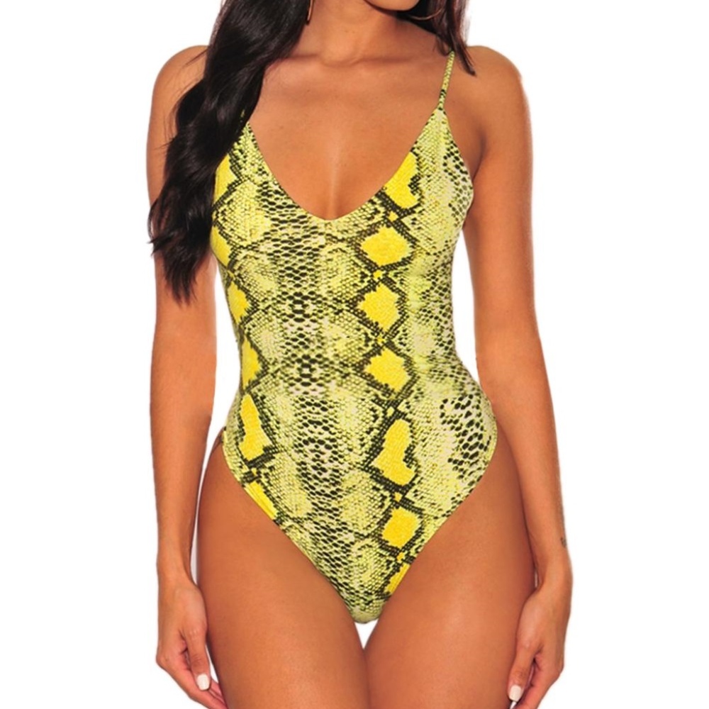 New Yellow Shake Skin Print Bodysuit